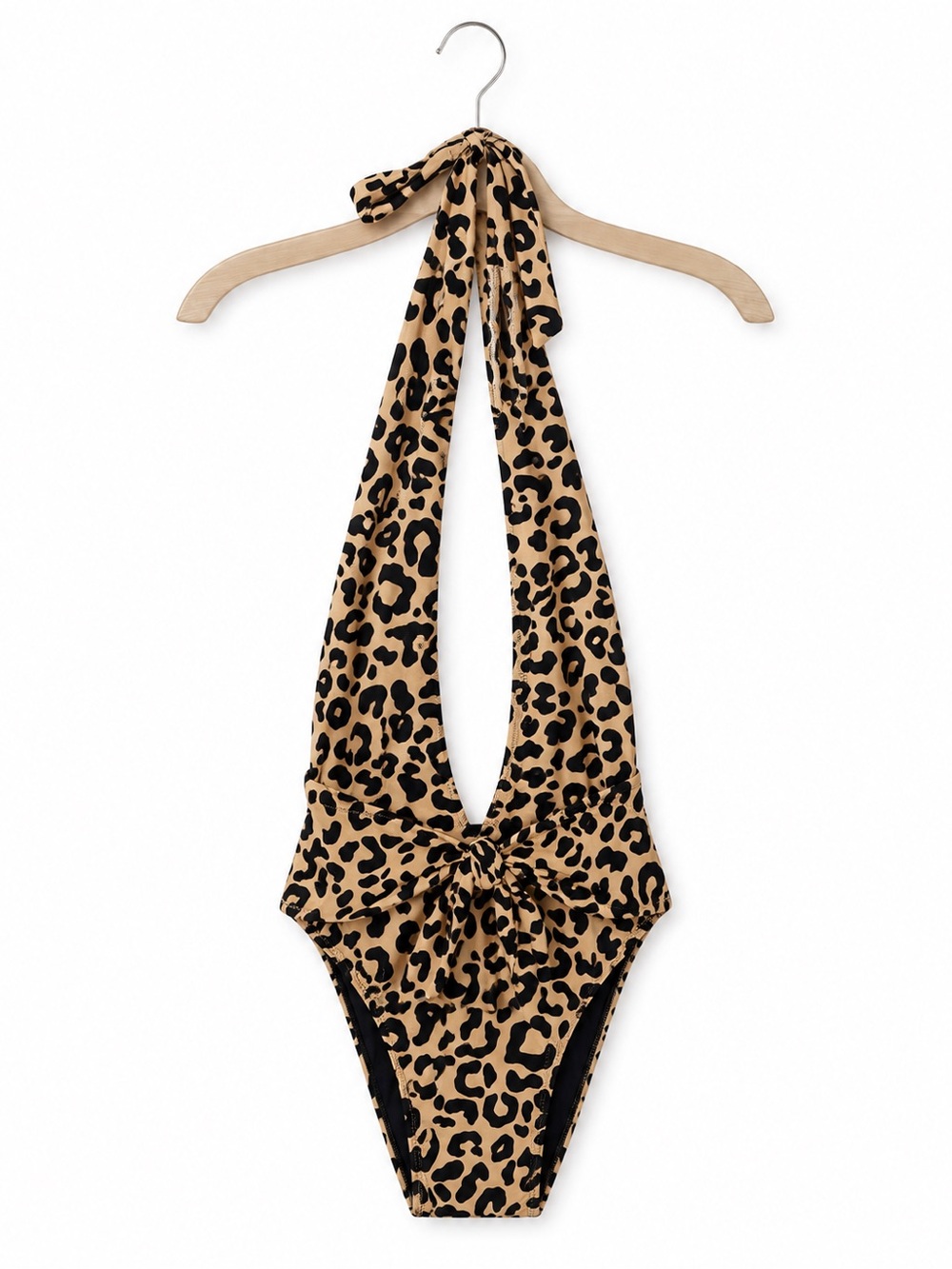 Milly Leopard Print Halter One-Piece in Tan and Black